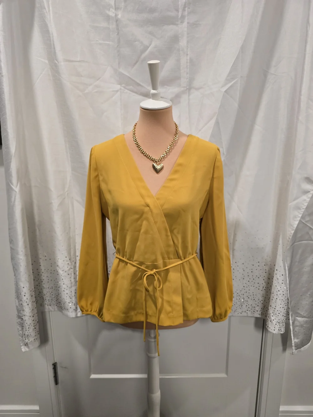 J. Crew Mustard Wrap-Front Peplum Top - Women's Sz 10